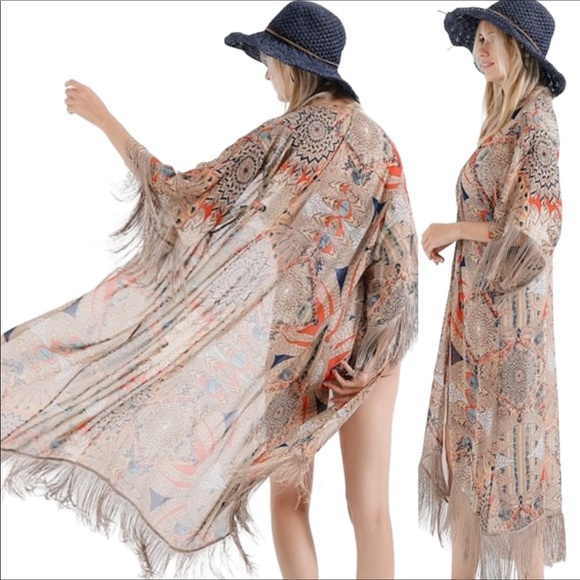 Other - Boho Kimono Beach Coverup Mesh Robe